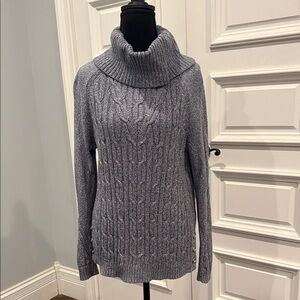 Talbots Heather Gray Cable Knit Turtleneck Sweater